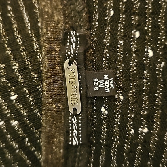 MISS ME Black Floral Paisley Bedazzled Metallic Mesh Short Sleeve Goth Tee - Picture 7 of 8